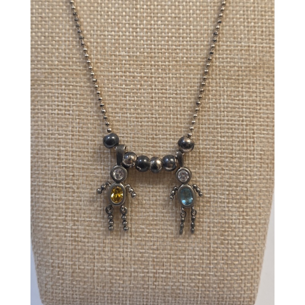Two Sterling Silver 1990s‎ Birthstone Boy Charm Pendants 24" Sterling Chain